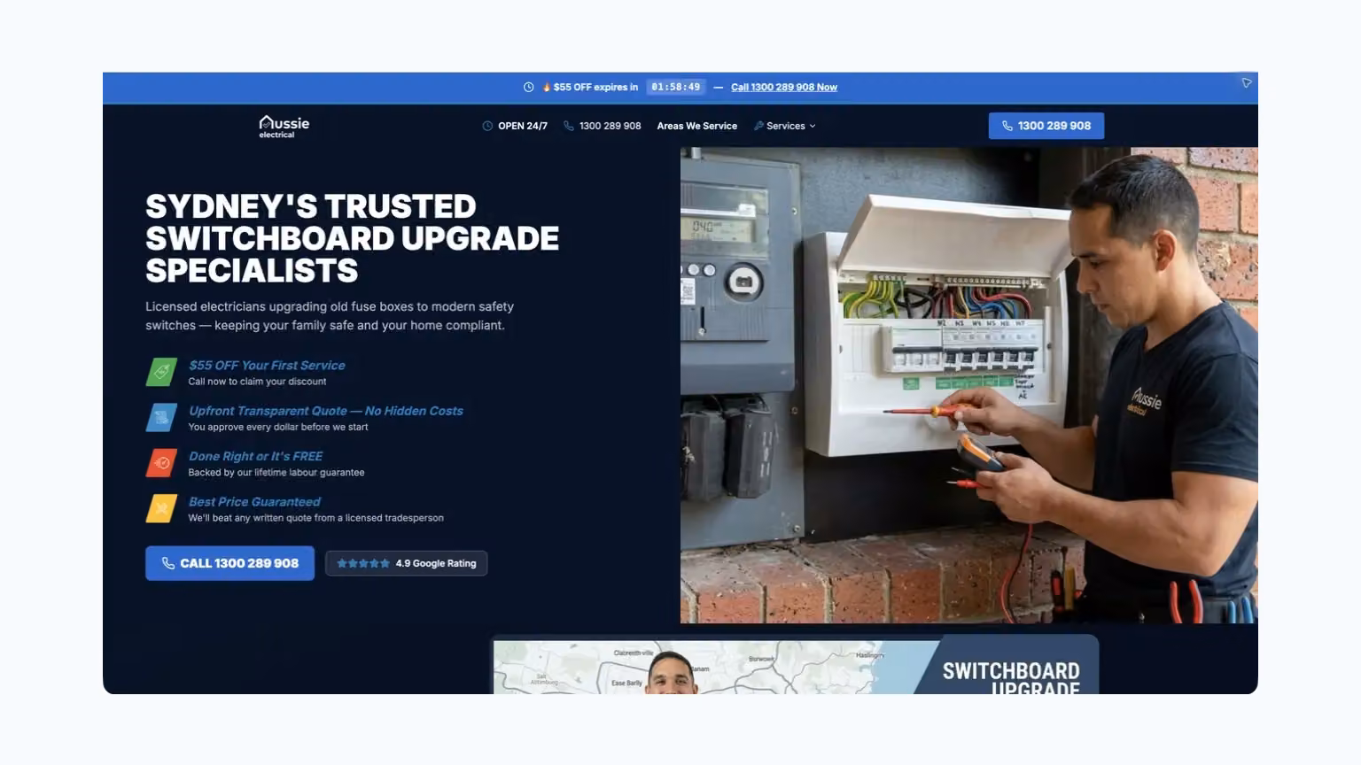 Aussie Electrical: the switchboard-upgrade page gives the service a specific explanation.