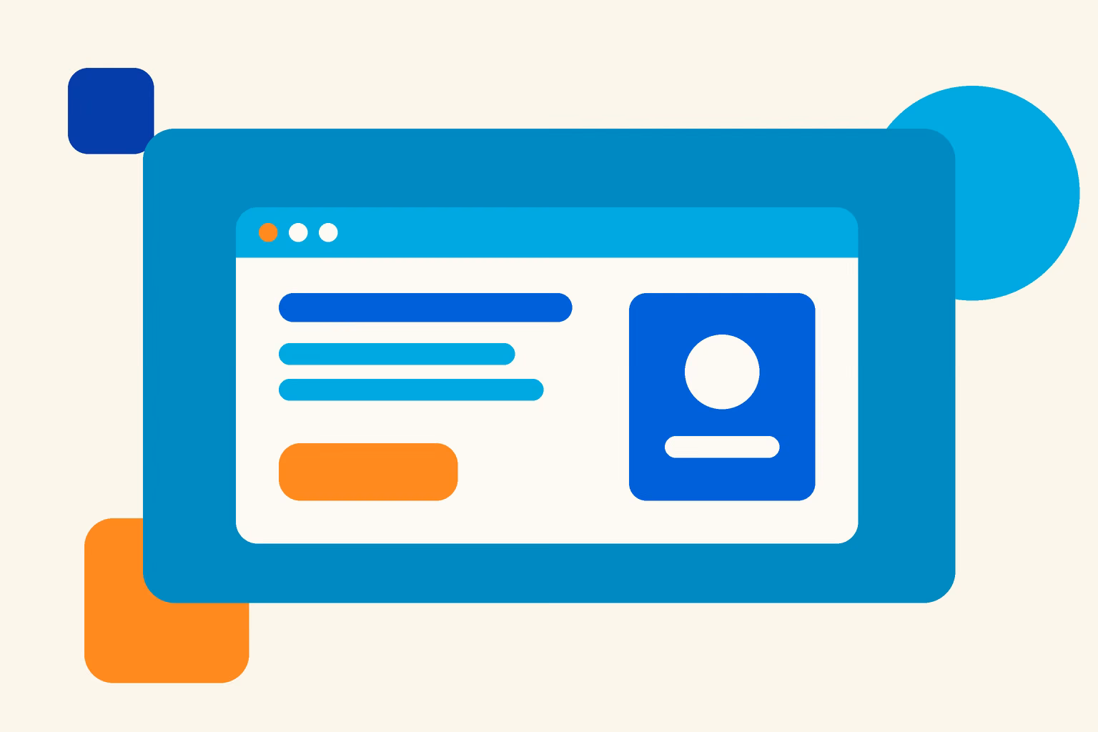 Illustrated browser window on a teal card, representing a trade website