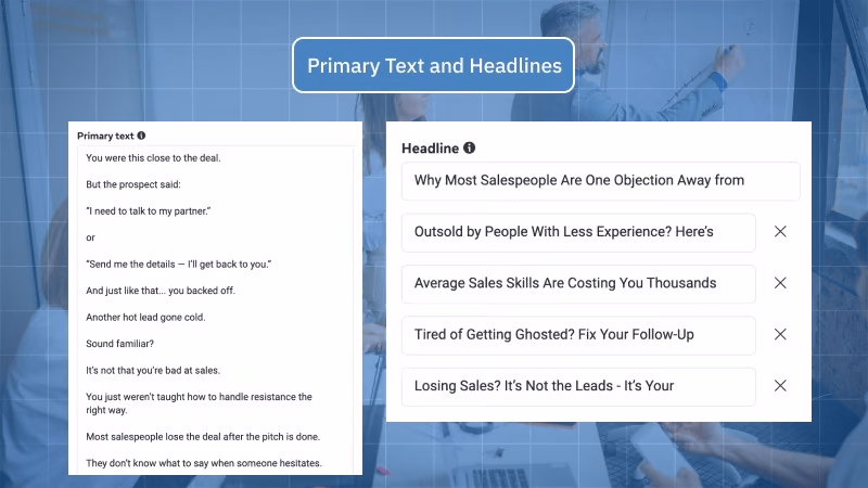 Blueprint Coaching ad headlines and primary text