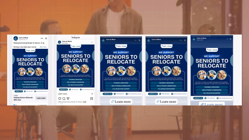 Care to Move Facebook and Instagram lead generation ad campaigns for senior relocation services