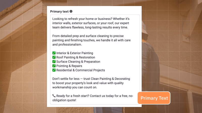 Clean Painting ad copy and primary text
