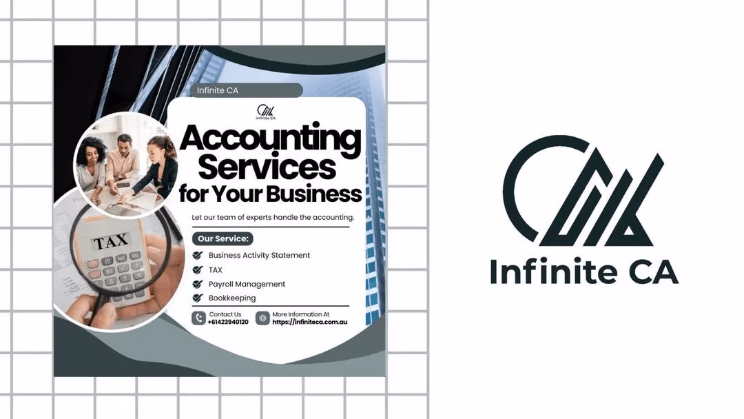 Infinite CA accounting services ad with business activity statement tax payroll management and bookkeeping offerings