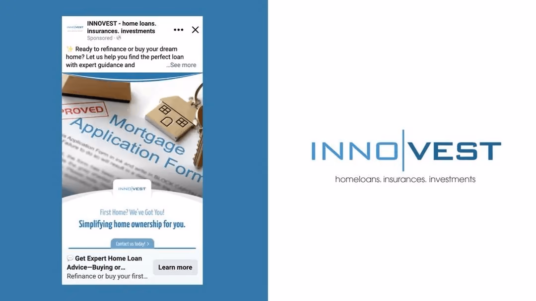 Innovest NZ Facebook ad for first home buyers featuring mortgage application form and simplifying home ownership messaging