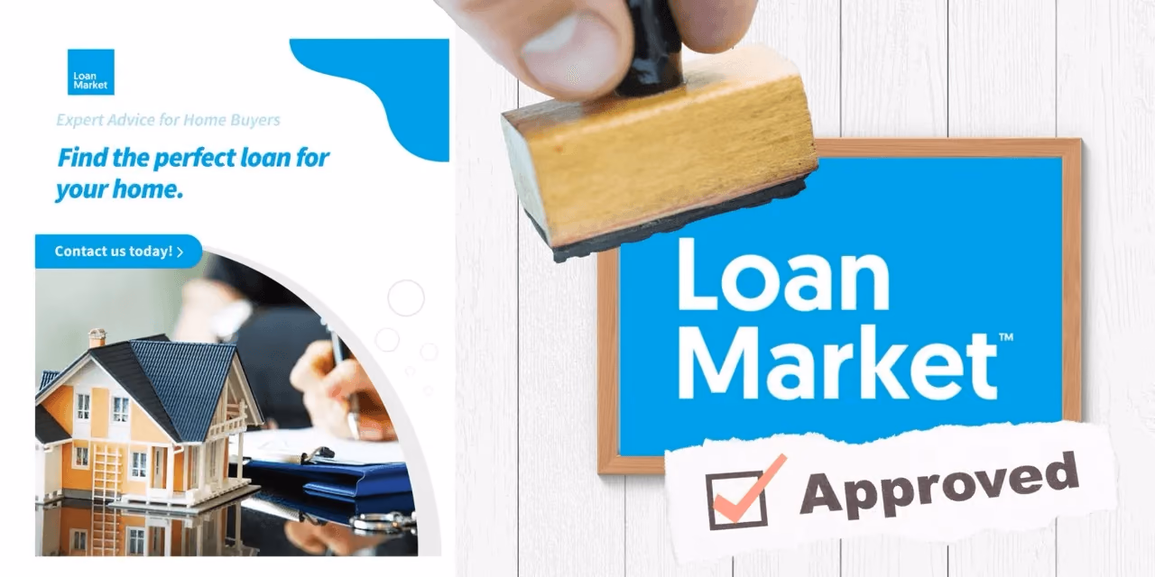 Loan Market Facebook ad creative with find the perfect loan for your home messaging and contact us CTA