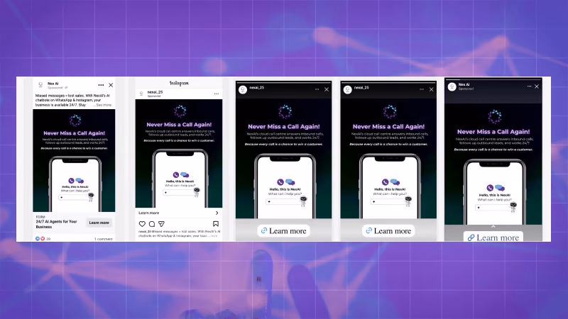 NexAI social media ad campaigns across Facebook and Instagram