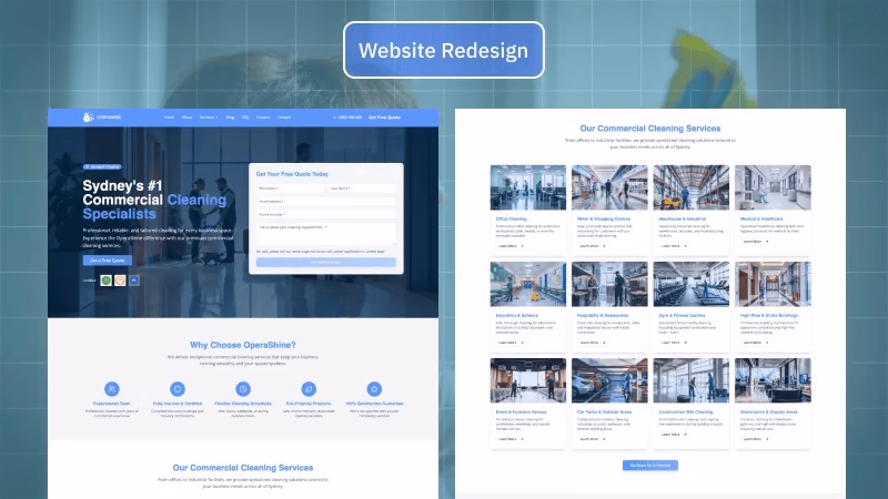 OperaShine website redesign showcasing services and quote form
