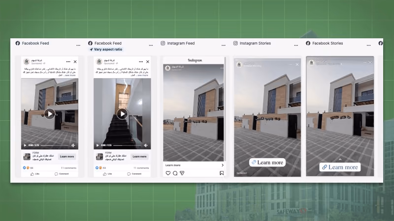 Riyadh Building Facebook and Instagram real estate lead generation video ads across placements