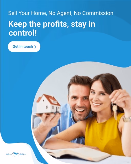 SolSell Facebook ad creative showing couple with house model and keep the profits messaging