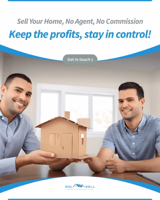 SolSell ad creative with two men holding cardboard house model for private home sale campaign