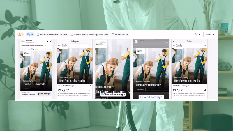 UltraCare Meta ad campaigns across placements