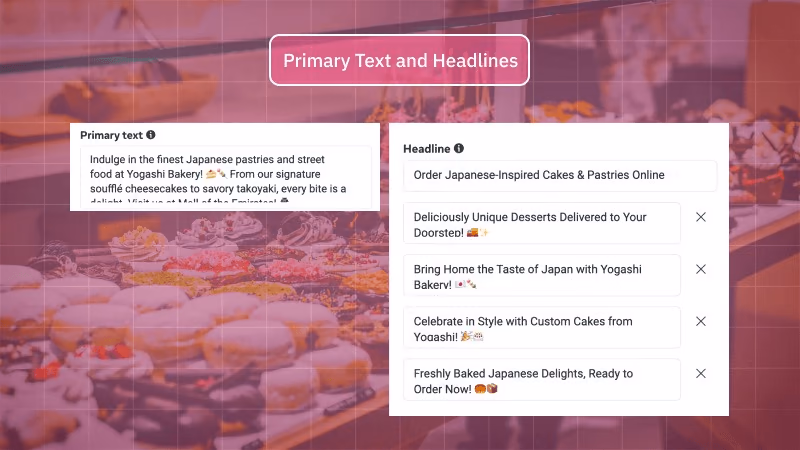 Yogashi Bakery ad headlines and primary text