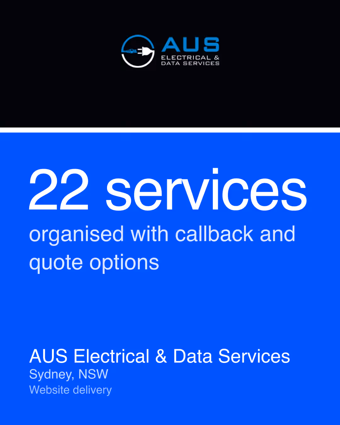 AUS Electrical & Data Services: 22 services organised with callback and quote options