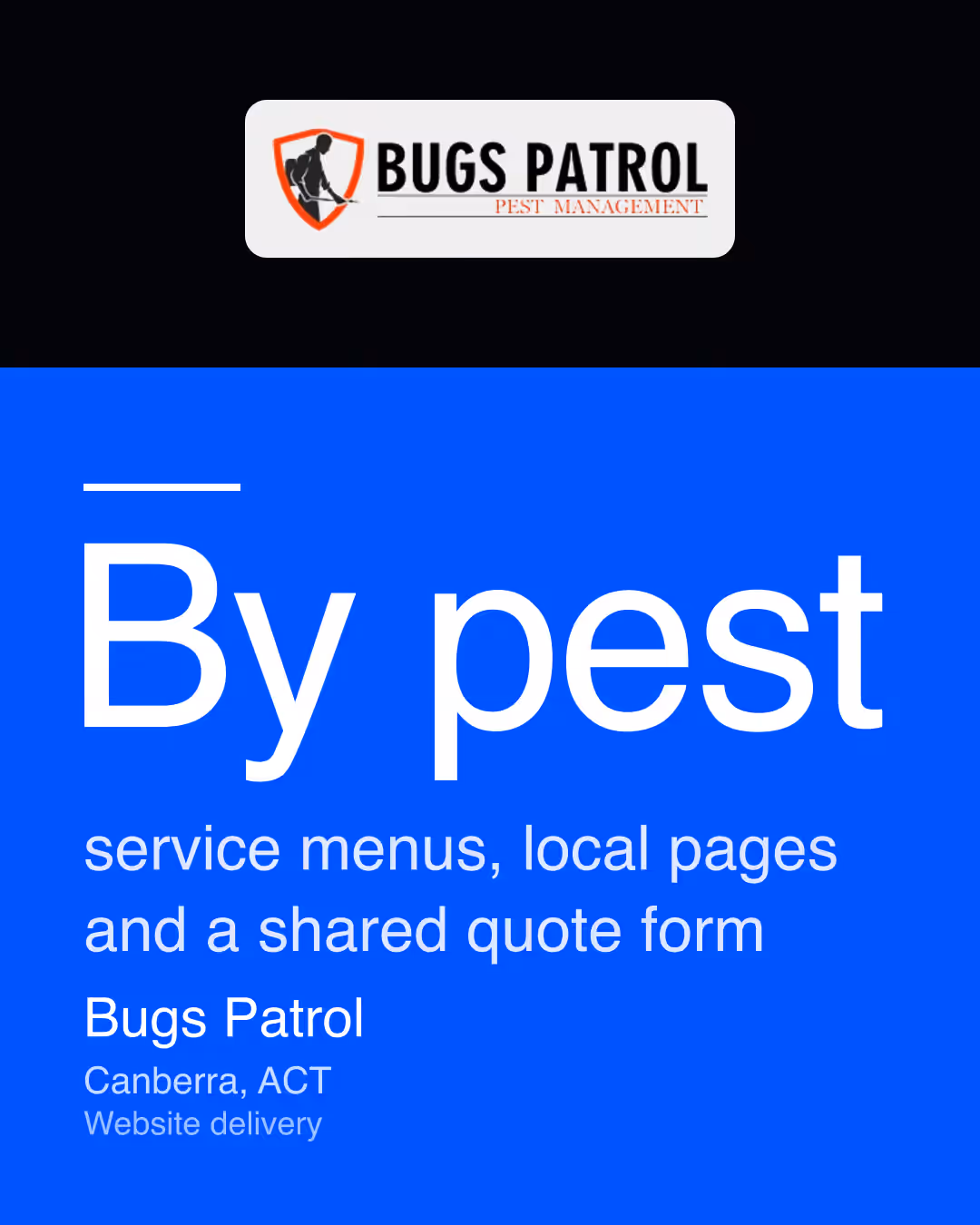 Bugs Patrol: By pest service menus, local pages and a shared quote form