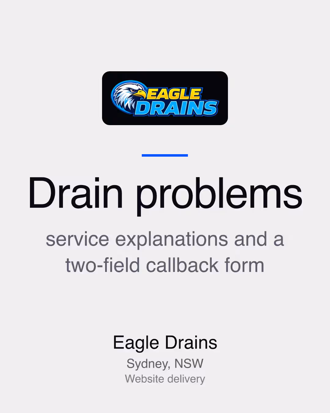 Eagle Drains: Drain problems service explanations and a two-field callback form