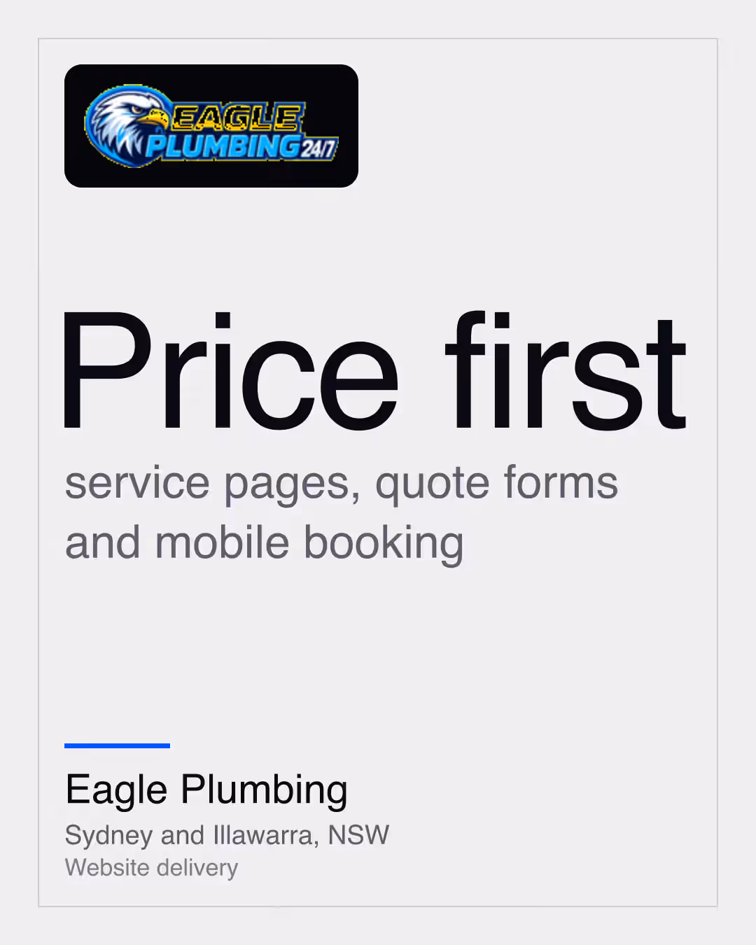 Eagle Plumbing: Price first service pages, quote forms and mobile booking