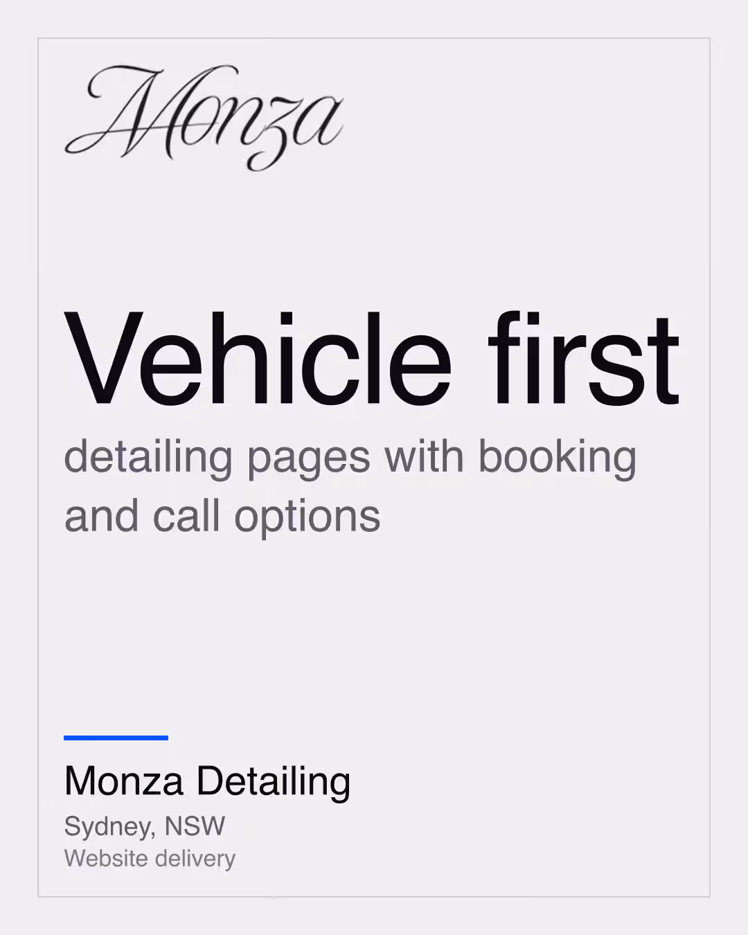 Monza Detailing: Vehicle first detailing pages with booking and call options