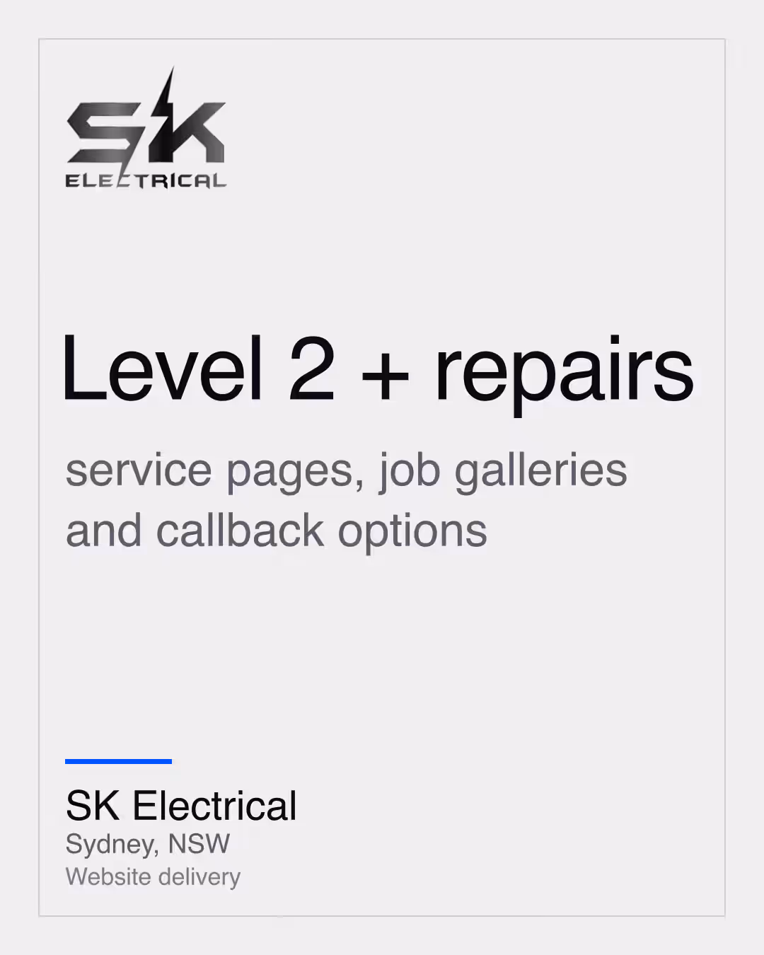 SK Electrical: Level 2 + repairs service pages, job galleries and callback options