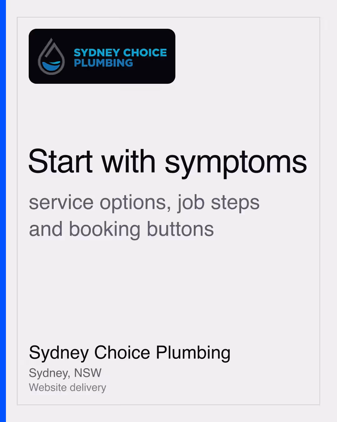 Sydney Choice Plumbing: Start with symptoms service options, job steps and booking buttons