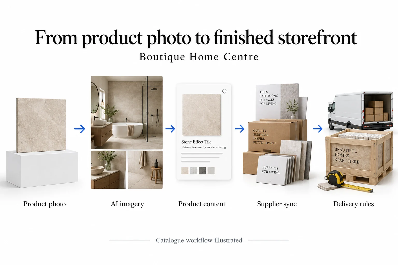 AI-generated explanation of Boutique Home Centre's catalogue migration and product-information improvements