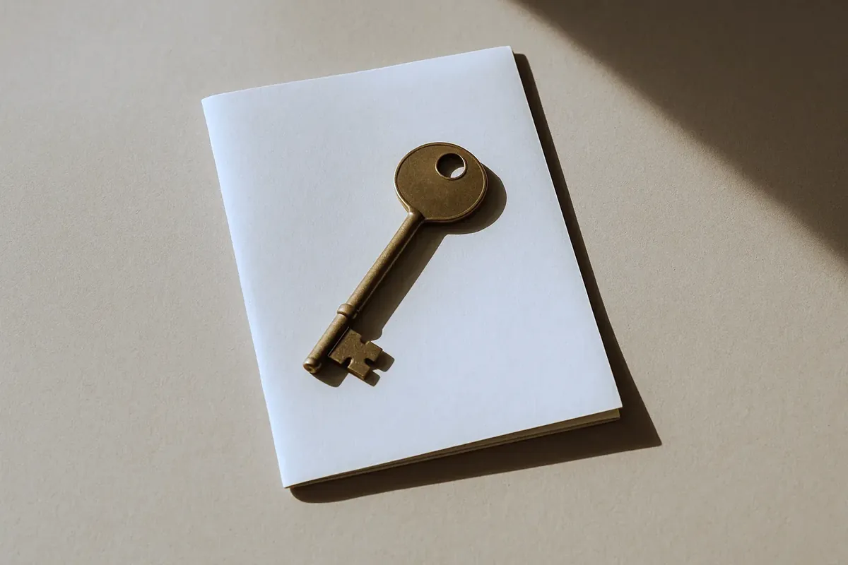 Illustration of a house key resting on paperwork, used on the first-home-buyer page