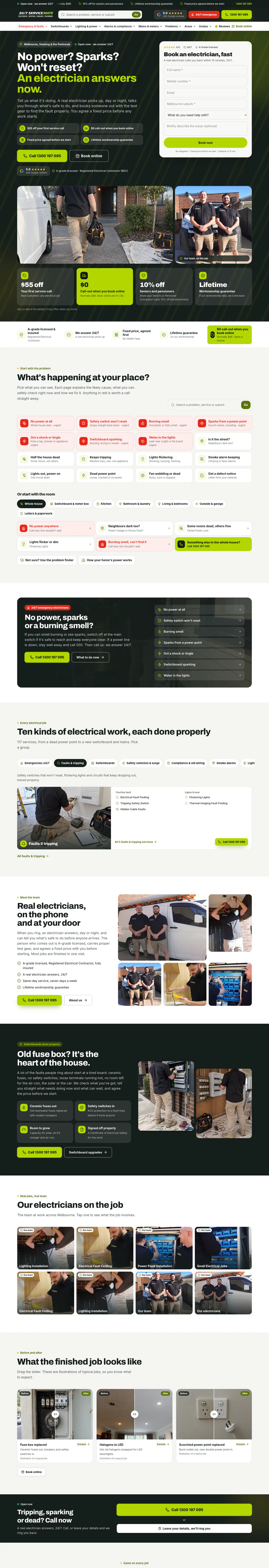 The 247 Electrician Mate home page from top to bottom