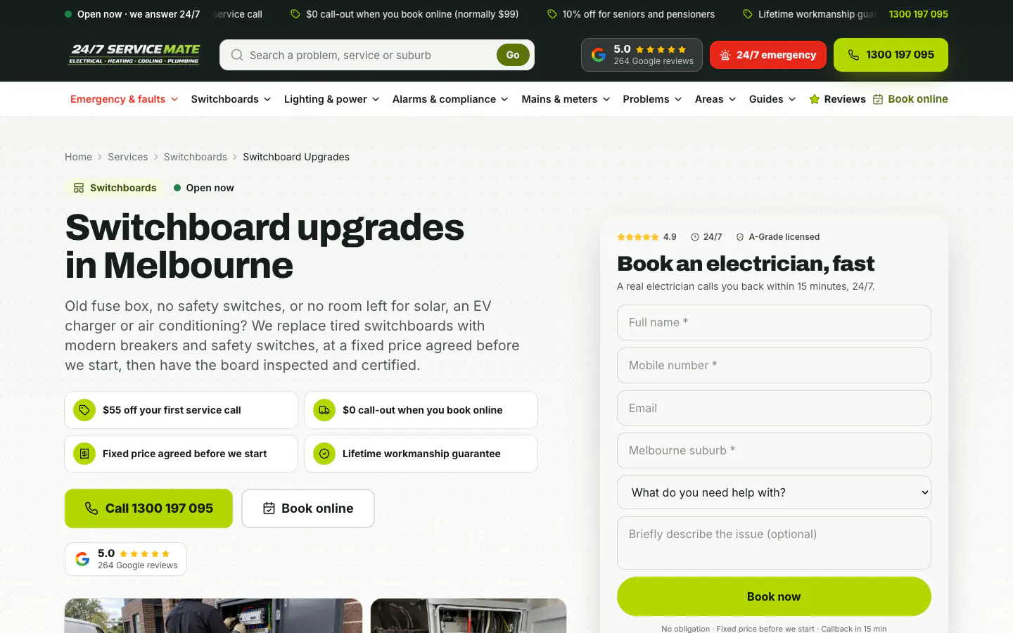 Switchboard upgrades service page with offers and a callback form