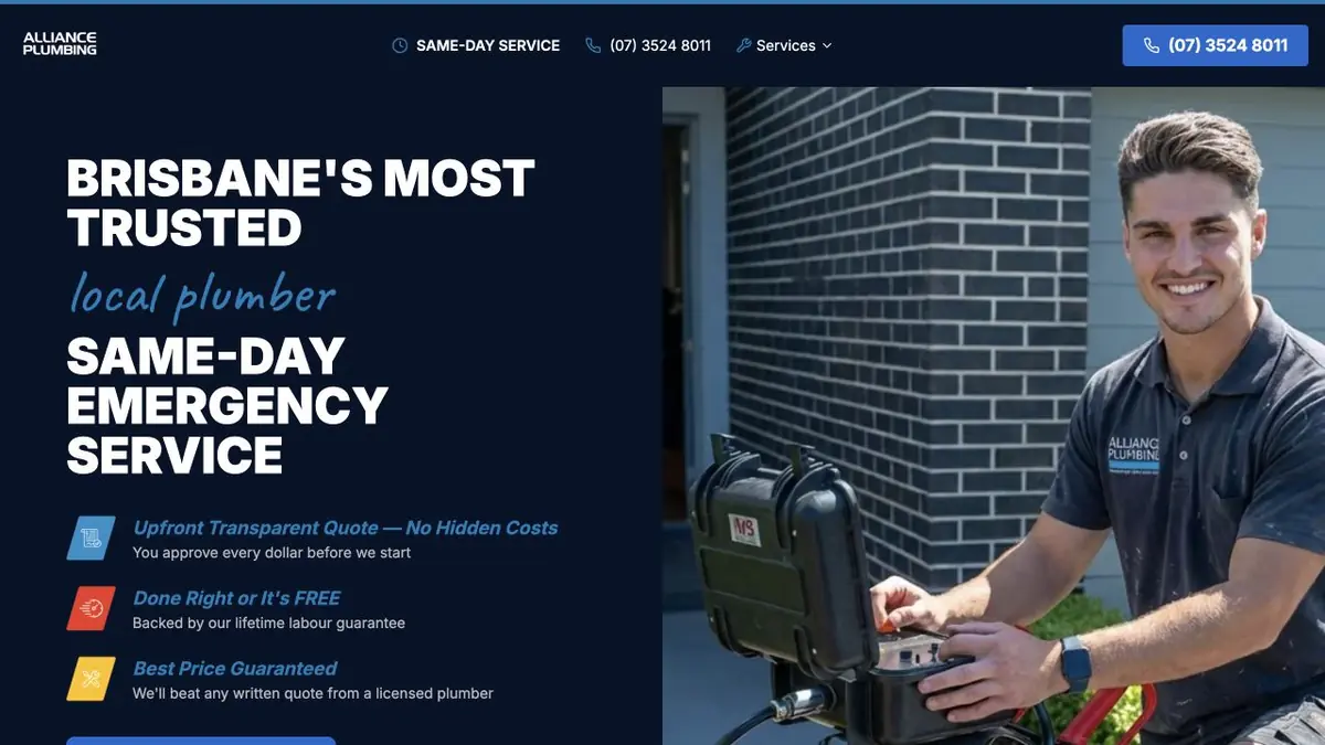 Alliance Plumbing Brisbane introduction beside working imagery