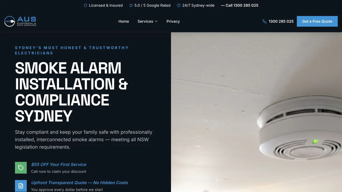 AUS Electrical and Data smoke-alarm installation page