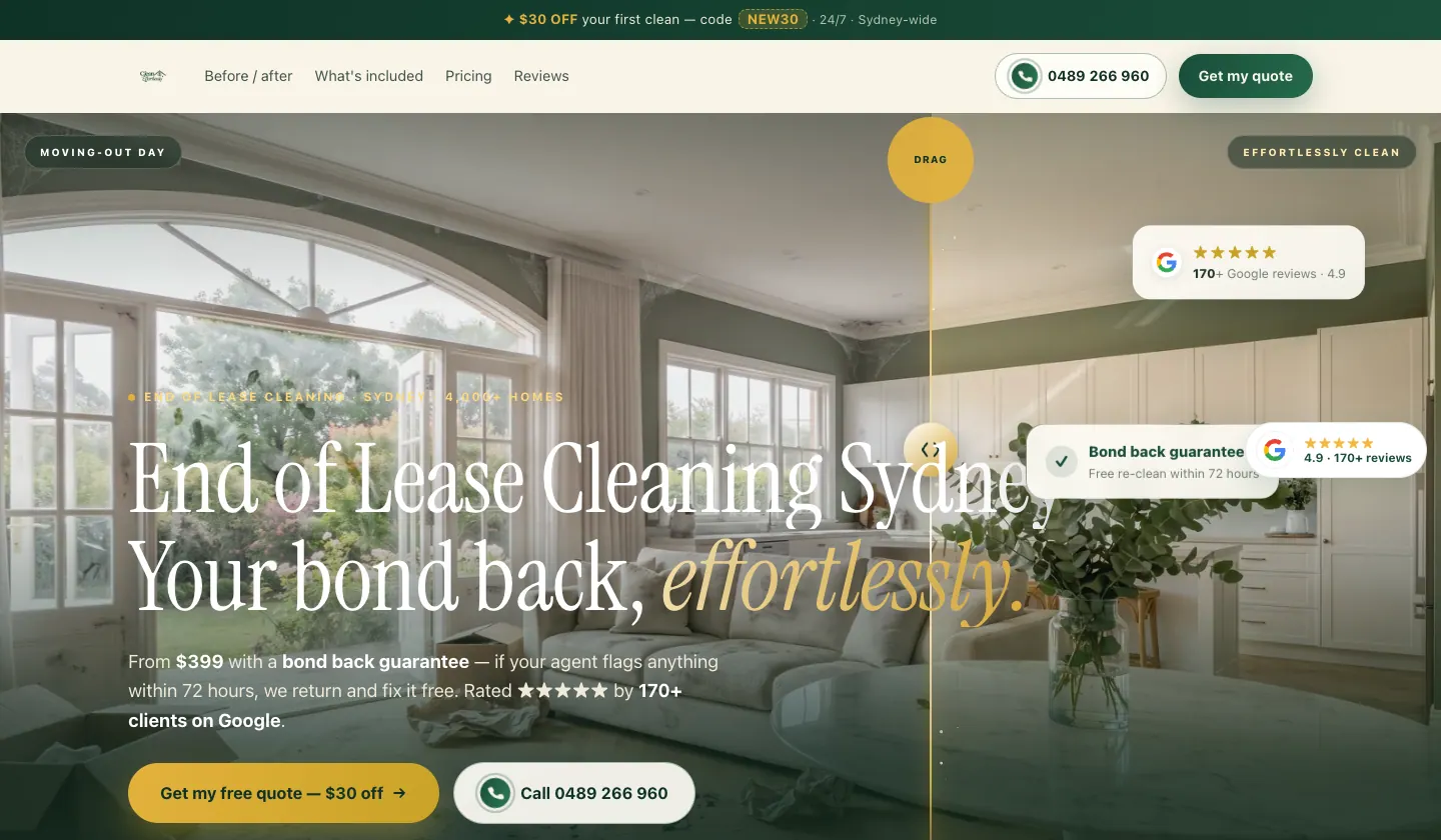 Clean Effortlessly first screen splitting one room into moving-out mess and a clean room