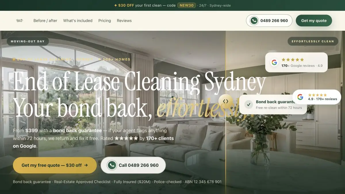 Clean Effortlessly end-of-lease introduction over an interior photograph
