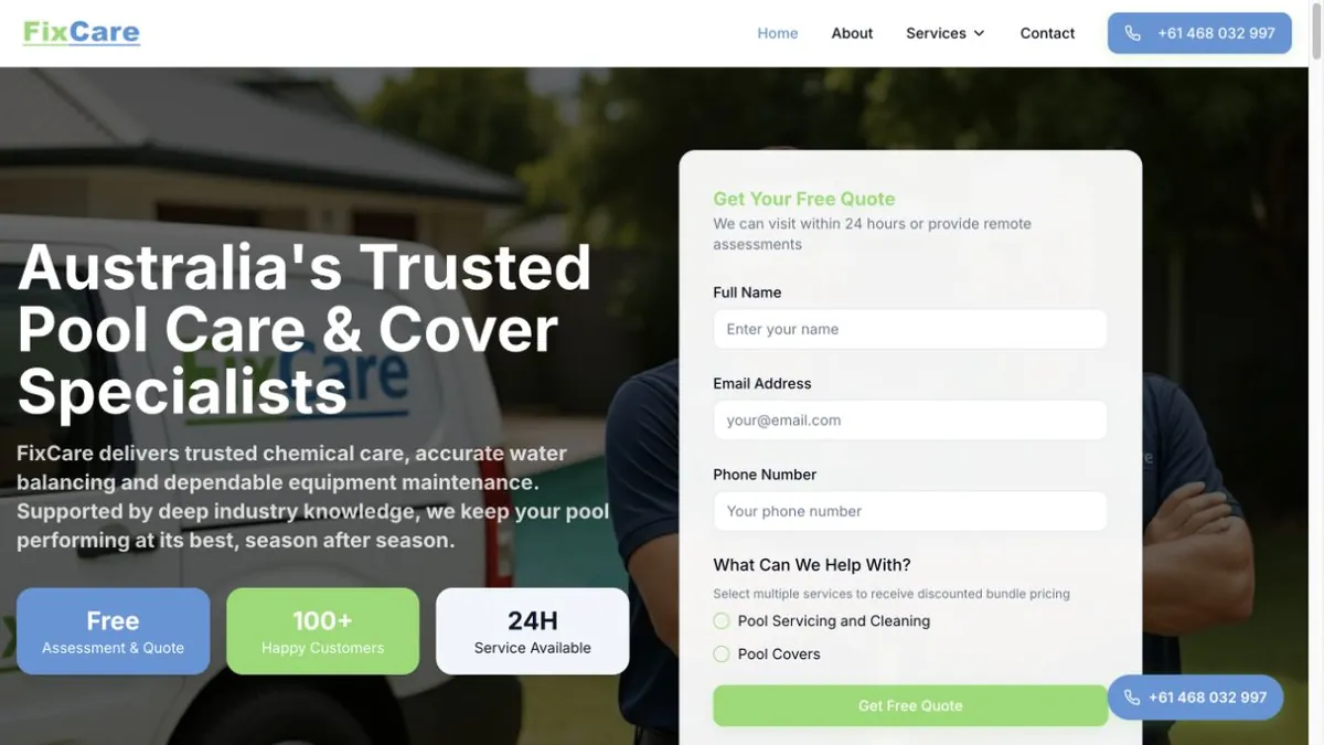 FixCare pool-care introduction with servicing and cover selections