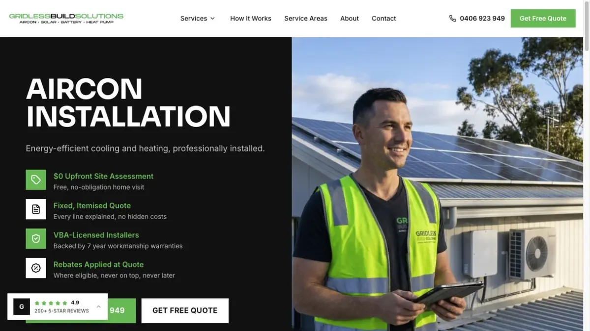 Gridless Build Solutions air-conditioning service page