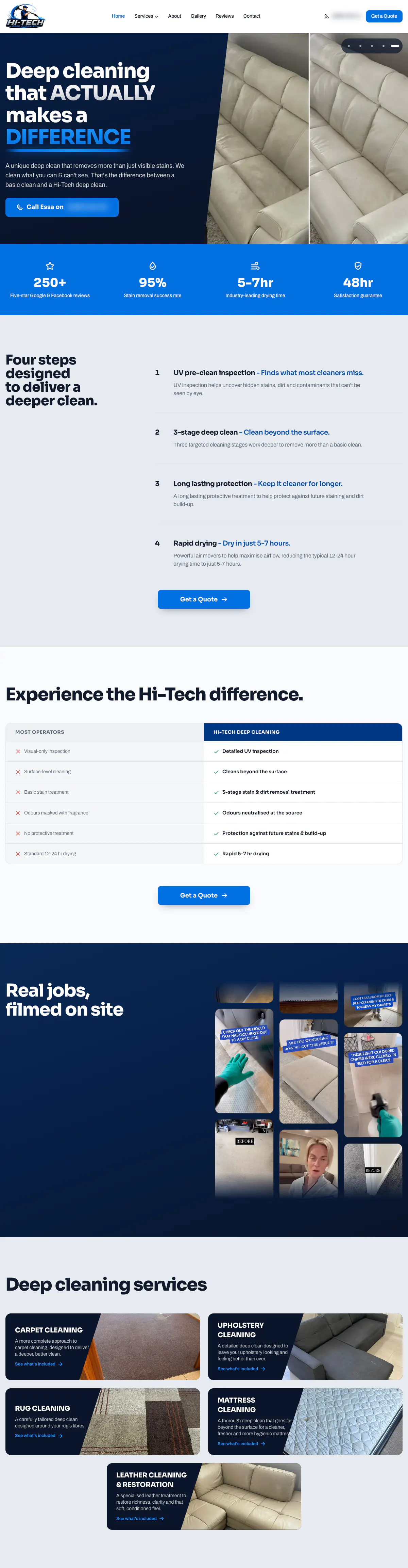 The Hi-Tech Deep Cleaning home page from the hero to the five services
