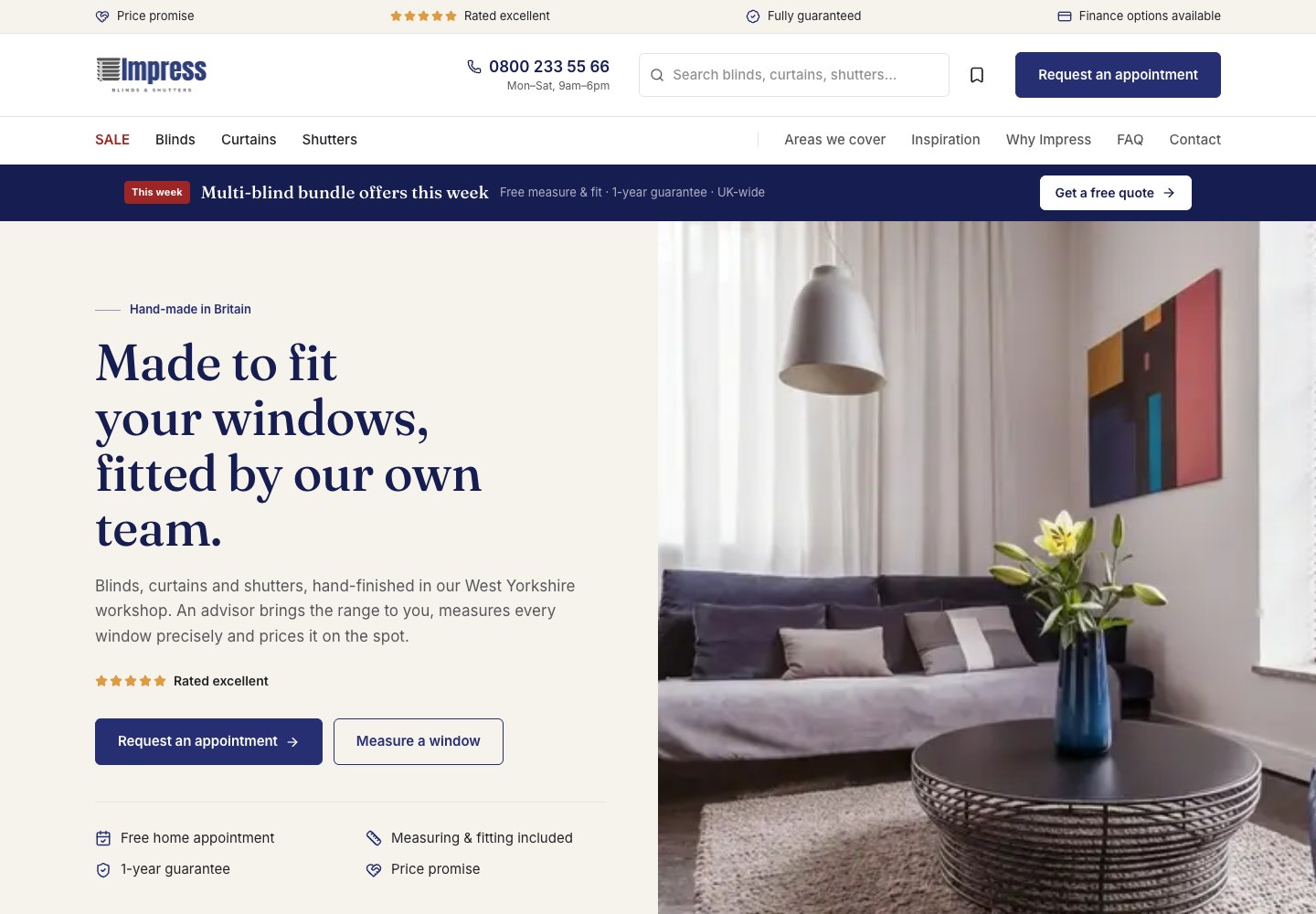 Impress Blinds website design: a product-led website for made-to-measure blinds