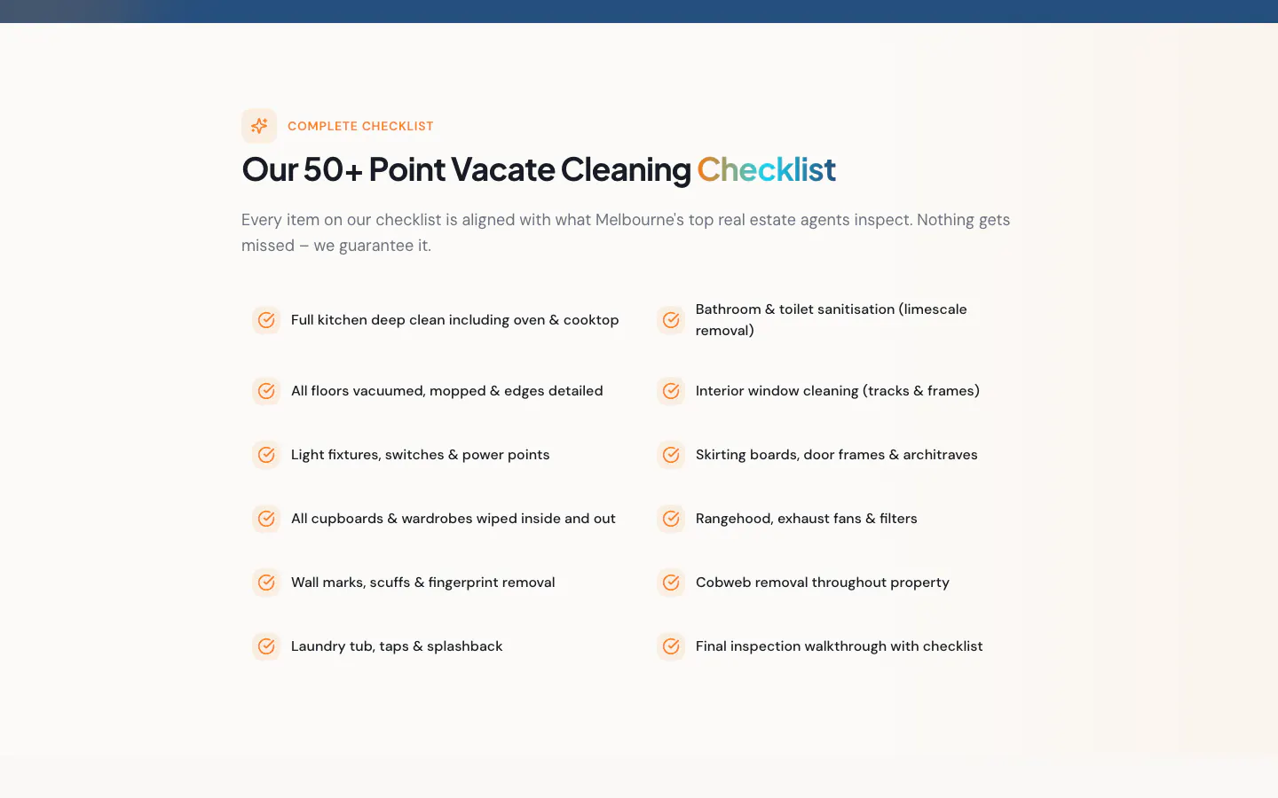 Vacate cleaning checklist on the Melbourne end-of-lease page