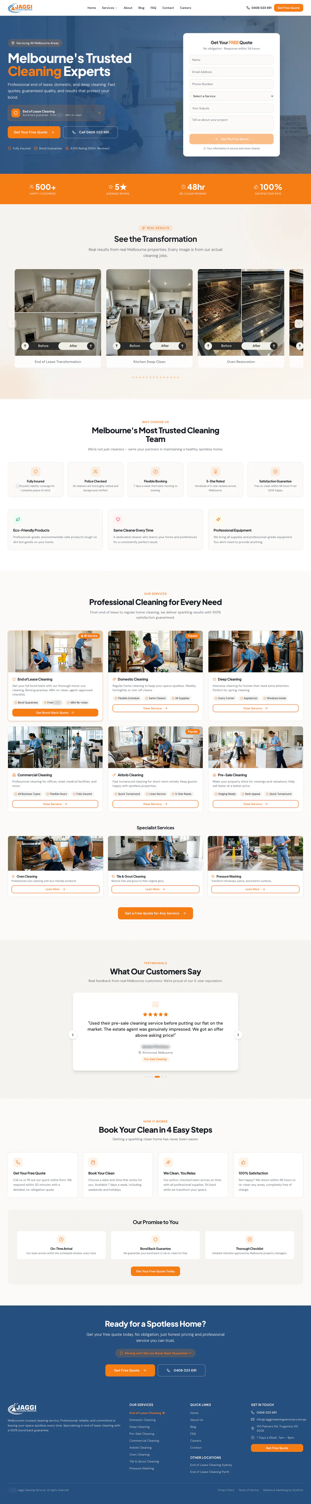 The Jaggi home page from the headline through the services, before-and-after photos and steps