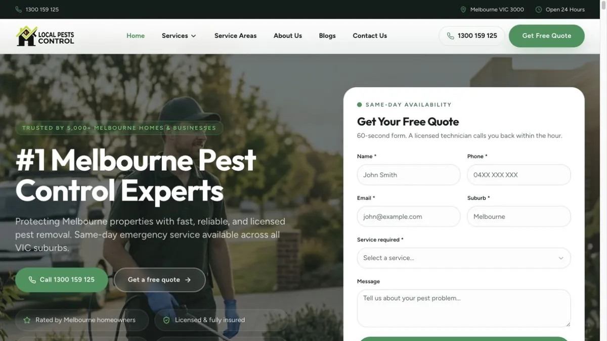 Local Pests Control Melbourne introduction and property-specific enquiry form