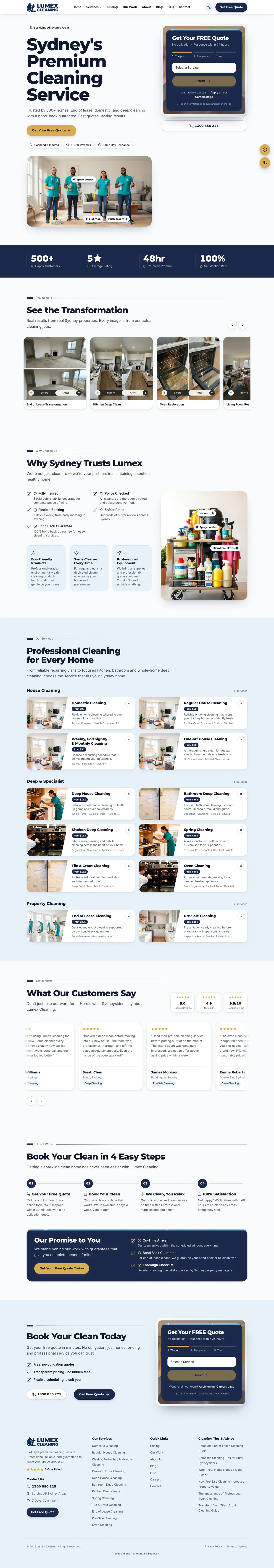The full Lumex Cleaning home page from header to footer