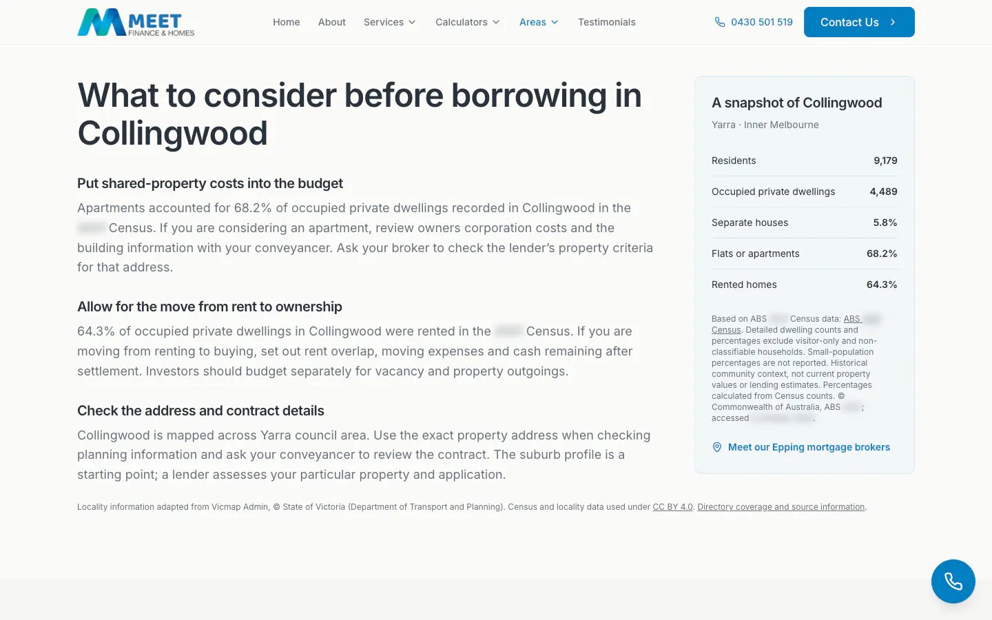 Meet Finance and Homes suburb page with a census snapshot of Collingwood and three points to consider