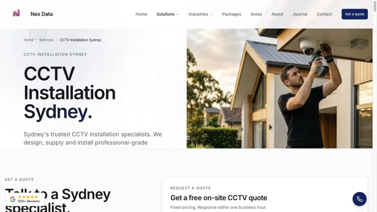 Nex Data CCTV installation page with working imagery