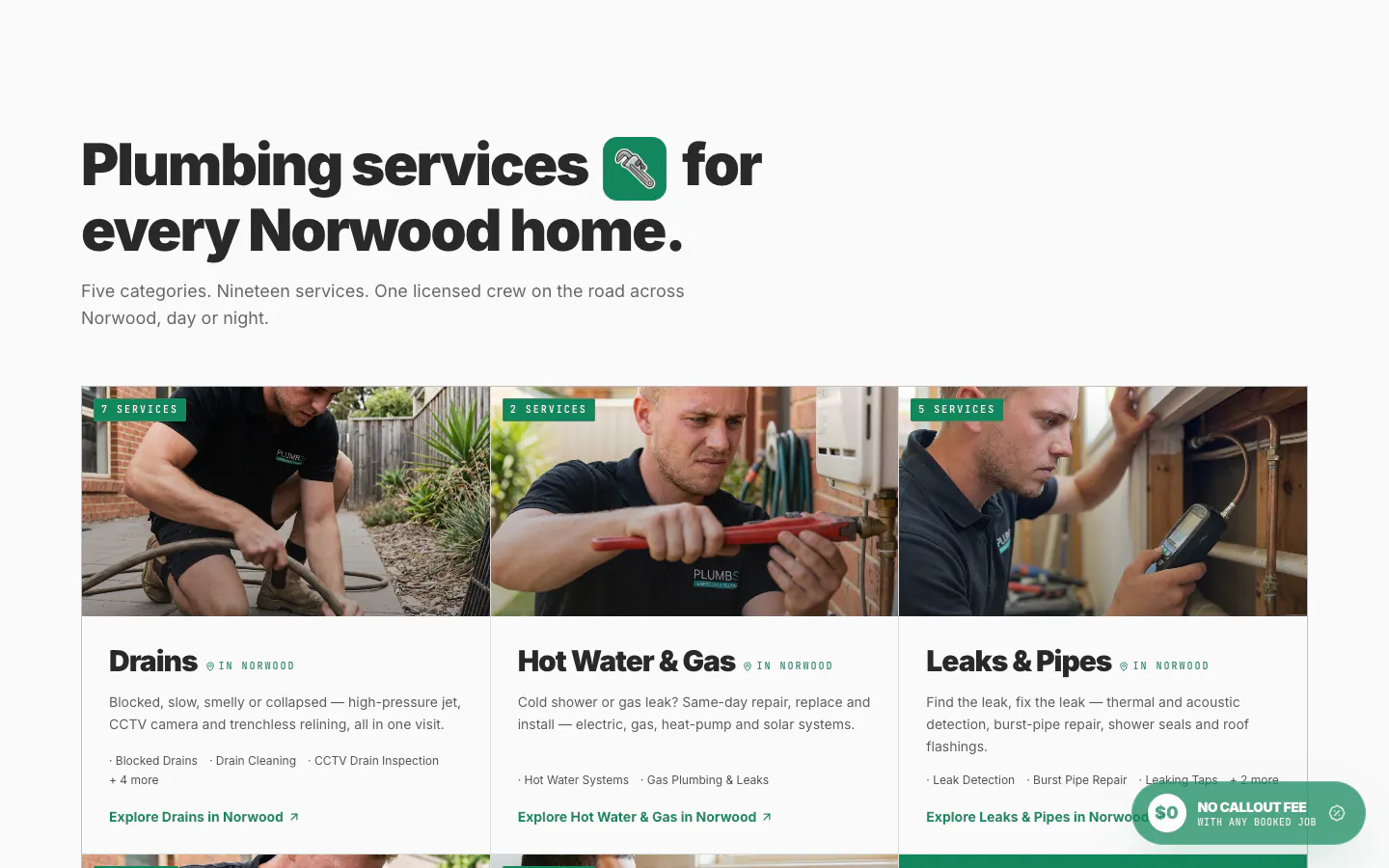 PlumbSA Norwood suburb page with its suburb features numbered