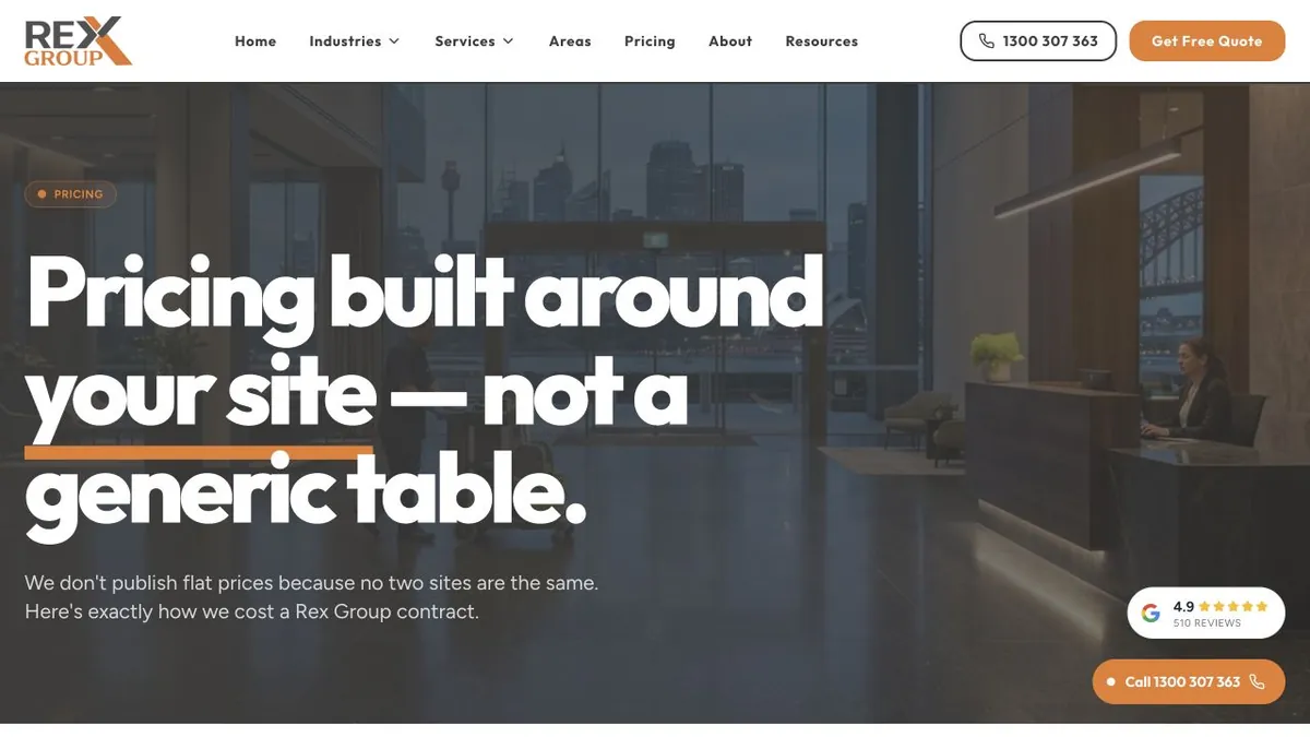 Rex Group pricing introduction with a visible phone control
