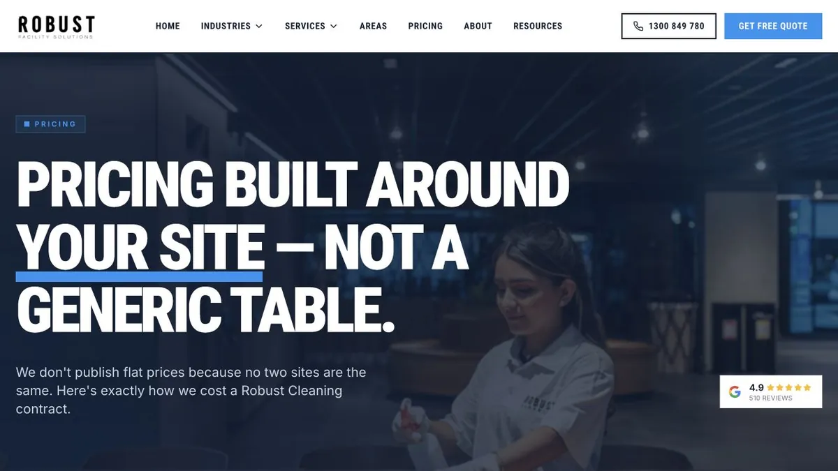 Robust Cleaning pricing introduction over commercial-cleaning imagery
