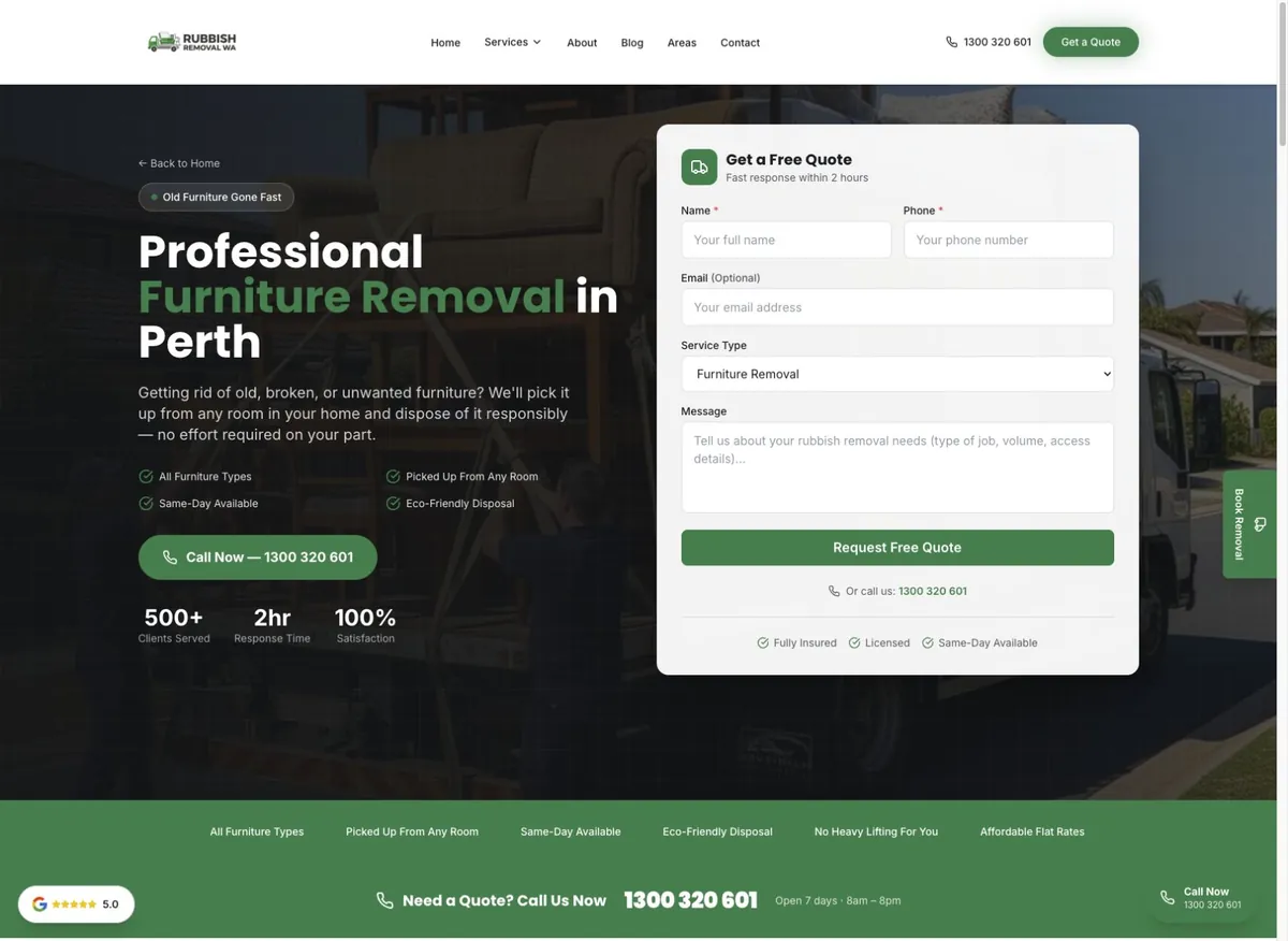 Rubbish Removal WA furniture-removal service page and quote form