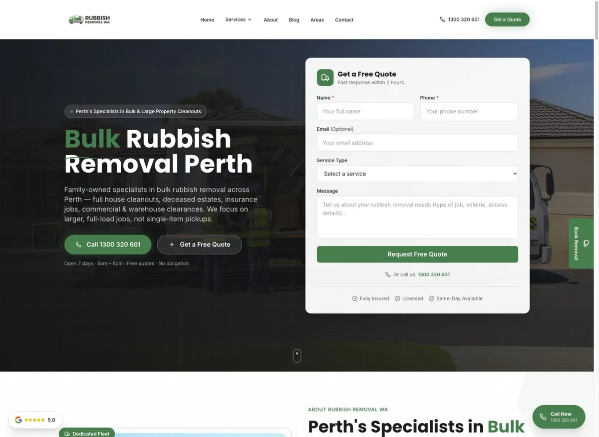 Rubbish Removal WA bulk-clearance introduction and quote form