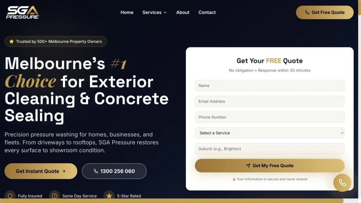 SGA Pressure exterior-cleaning introduction beside a service quote form