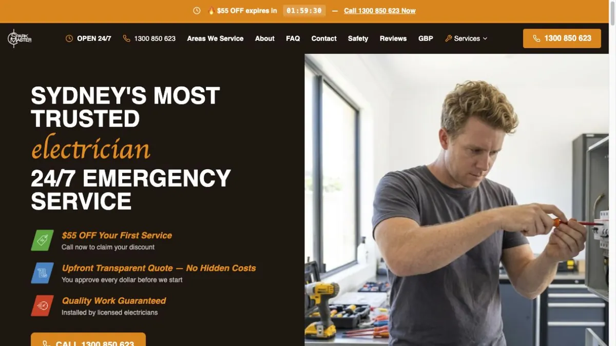 SparkMaster Sydney electrical introduction beside working imagery
